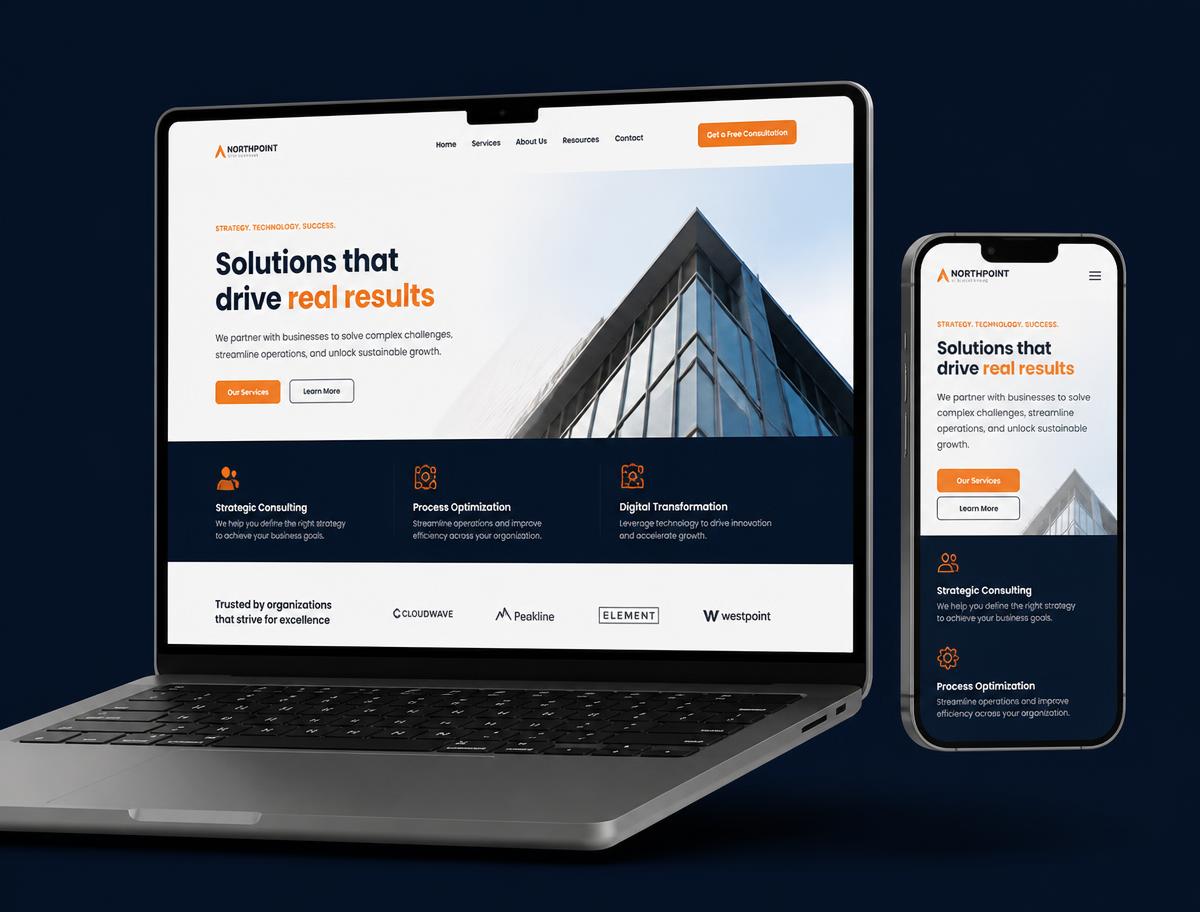 Responsive business website designed by Lewonit Technology shown on laptop and mobile
